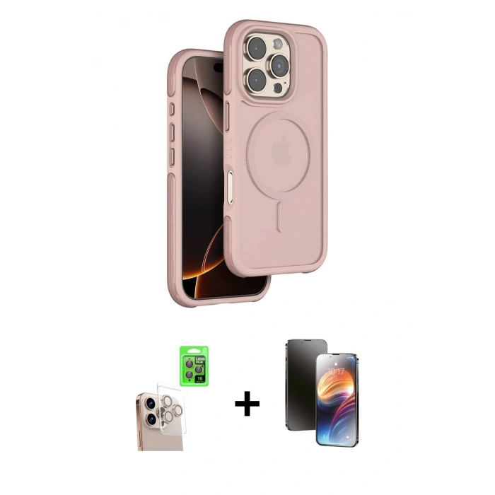 MARSİLYAN™- iPhone 16 Pro Max Kılıf Çekirdek Minimal Prime - Siyah 3D Antistatik Mat Seramik Nano Ekran Koruyucu + Raze Metal Kamera Lens - NLGY