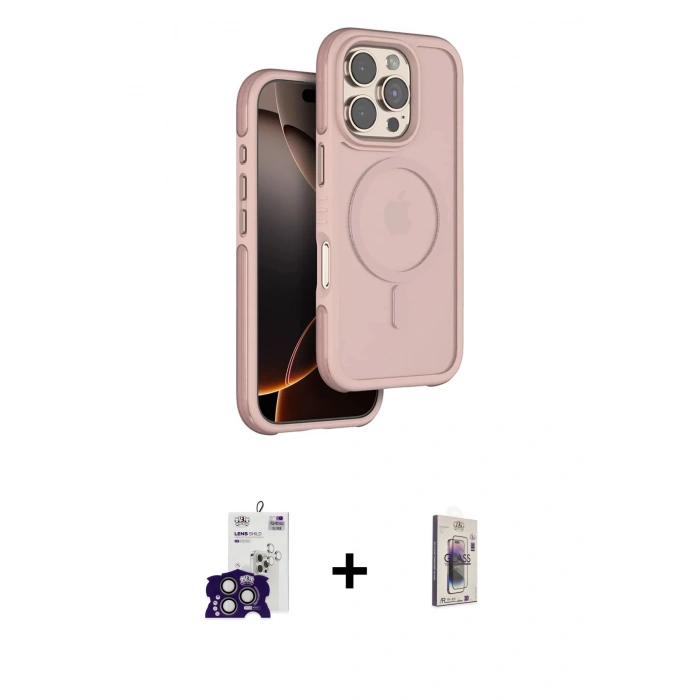 MARSİLYAN™- iPhone 16 Pro Max Kılıf Çekirdek Minimal Prime - Siyah Bilvis 3D Cam Ekran Koruyucu + Bilvis Titan Kamera Lens - TMGI