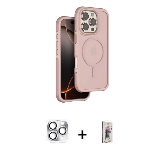 MARSİLYAN™- iPhone 16 Pro Max Kılıf Çekirdek Minimal Prime - Siyah Bilvis 3D Cam Ekran Koruyucu + Pers Alüminyum Kamera Lens - GS