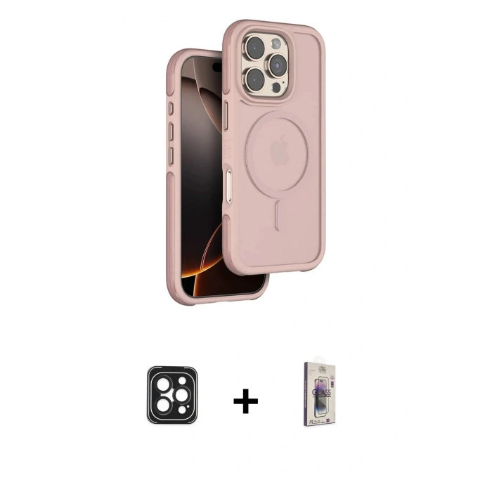 MARSİLYAN™- iPhone 16 Pro Max Kılıf Çekirdek Minimal Prime - Siyah Bilvis 3D Cam Ekran Koruyucu + PVD Metal Kamera Lens - SH