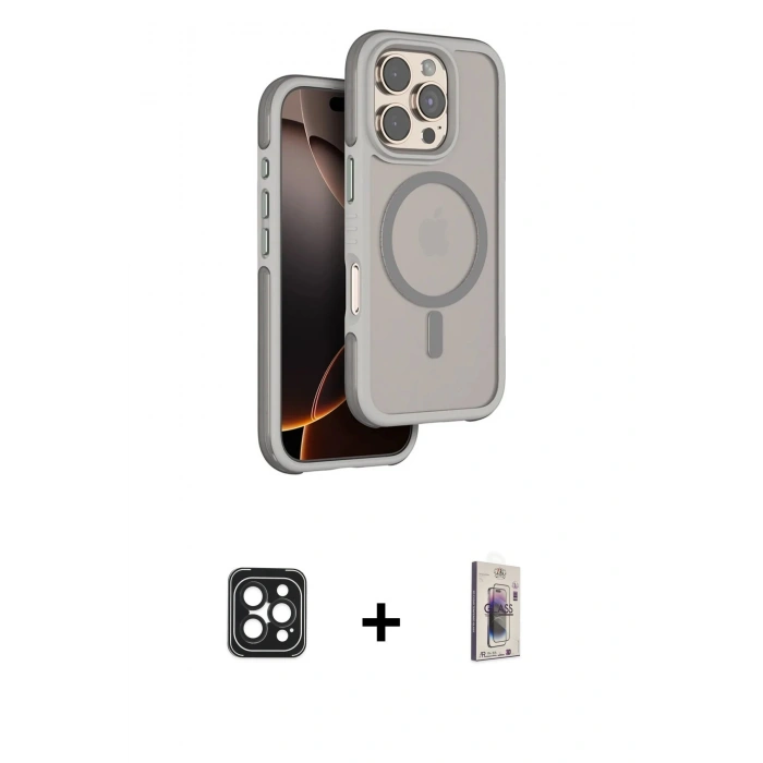 MARSİLYAN™- iPhone 16 Pro Max Kılıf Çekirdek Minimal Prime - Siyah Bilvis 3D Cam Ekran Koruyucu + PVD Metal Kamera Lens - SH