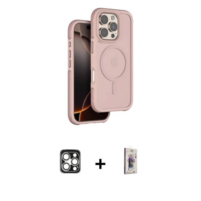 MARSİLYAN™- iPhone 16 Pro Max Kılıf Çekirdek Minimal Prime - Siyah Bilvis 3D Cam Ekran Koruyucu + PVD Metal Kamera Lens - GS