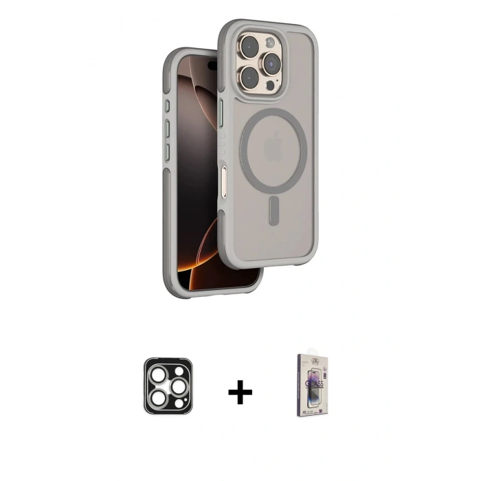 MARSİLYAN™- iPhone 16 Pro Max Kılıf Çekirdek Minimal Prime - Siyah Bilvis 3D Cam Ekran Koruyucu + PVD Metal Kamera Lens - GS