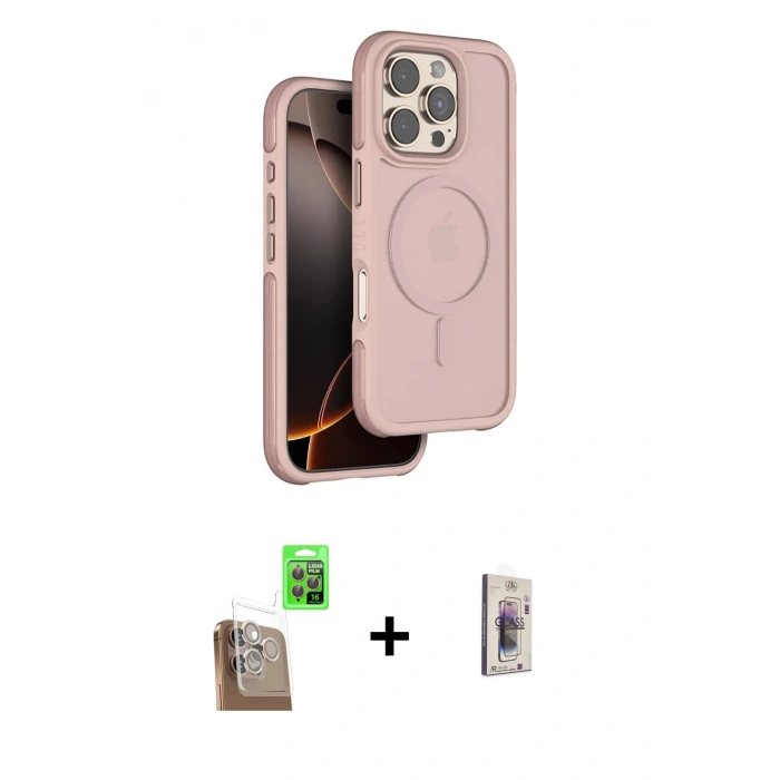 MARSİLYAN™- iPhone 16 Pro Max Kılıf Çekirdek Minimal Prime - Siyah Bilvis 3D Cam Ekran Koruyucu + Raze Metal Kamera Lens - CLTM