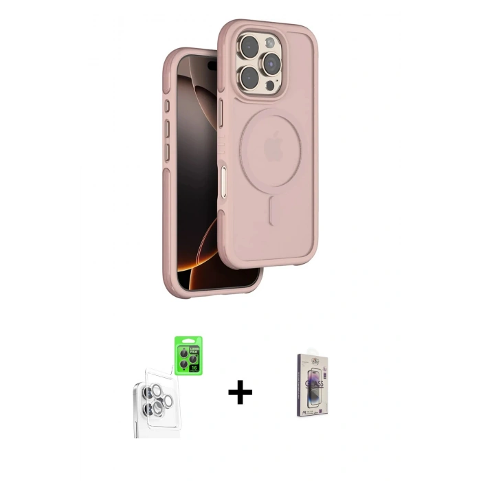 MARSİLYAN™- iPhone 16 Pro Max Kılıf Çekirdek Minimal Prime - Siyah Bilvis 3D Cam Ekran Koruyucu + Raze Metal Kamera Lens - BZ