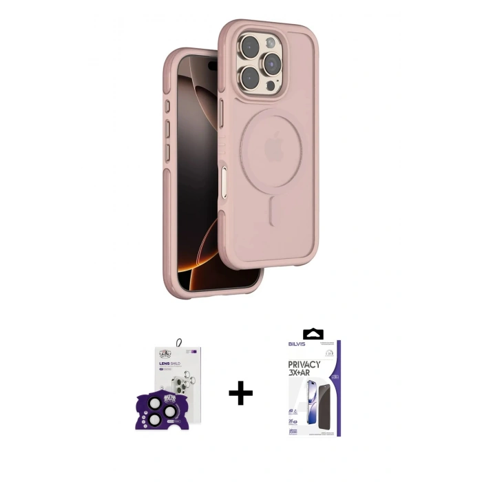 MARSİLYAN™- iPhone 16 Pro Max Kılıf Çekirdek Minimal Prime - Siyah Bilvis 3X AR Hayalet Cam Ekran Koruyucu + Bilvis Titan Kamera Lens - SH