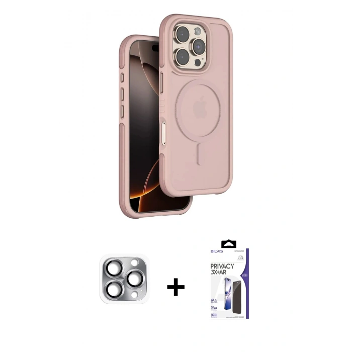 MARSİLYAN™- iPhone 16 Pro Max Kılıf Çekirdek Minimal Prime - Siyah Bilvis 3X AR Hayalet Cam Ekran Koruyucu + Pers Alüminyum Kamera Lens - GI