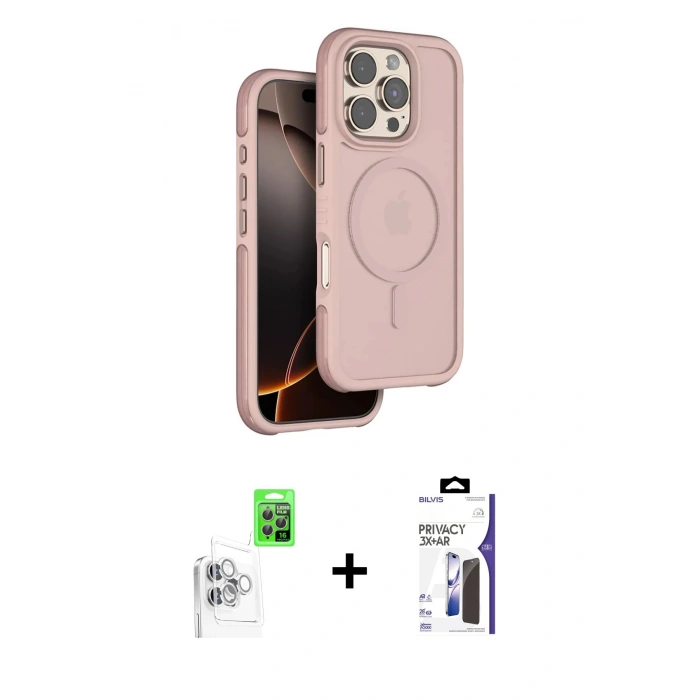 MARSİLYAN™- iPhone 16 Pro Max Kılıf Çekirdek Minimal Prime - Siyah Bilvis 3X AR Hayalet Cam Ekran Koruyucu + Raze Metal Kamera Lens - BZ