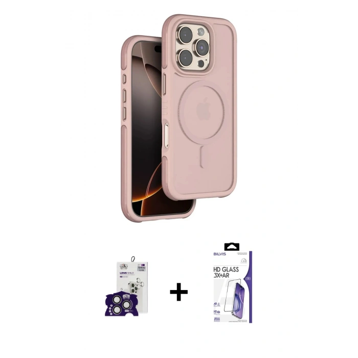 MARSİLYAN™- iPhone 16 Pro Max Kılıf Çekirdek Minimal Prime - Siyah Bilvis 3X AR HD Cam Ekran Koruyucu + Bilvis Titan Kamera Lens - TMGI