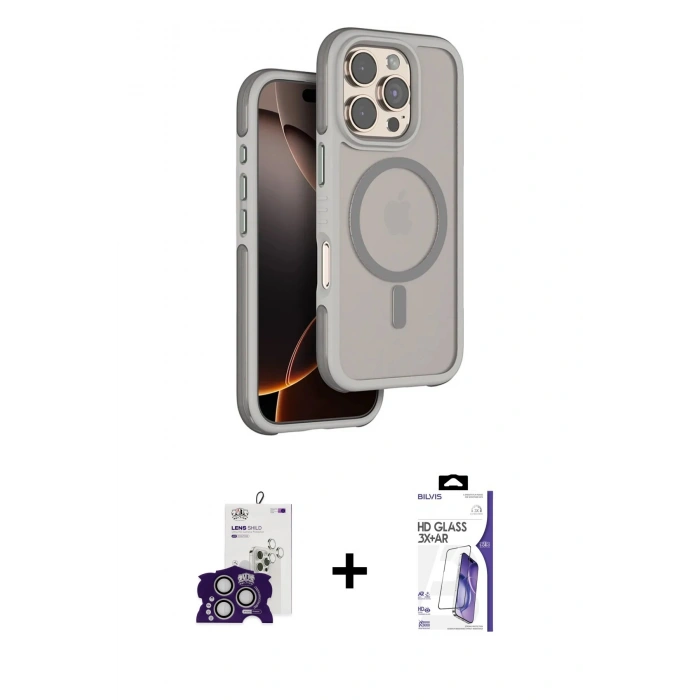 MARSİLYAN™- iPhone 16 Pro Max Kılıf Çekirdek Minimal Prime - Siyah Bilvis 3X AR HD Cam Ekran Koruyucu + Bilvis Titan Kamera Lens - GS