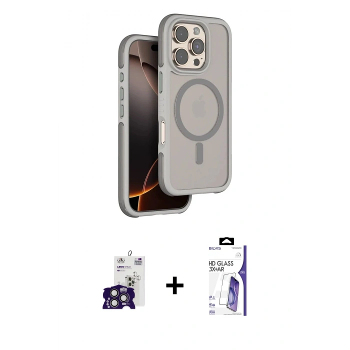MARSİLYAN™- iPhone 16 Pro Max Kılıf Çekirdek Minimal Prime - Siyah Bilvis 3X AR HD Cam Ekran Koruyucu + Bilvis Titan Kamera Lens - TMGI