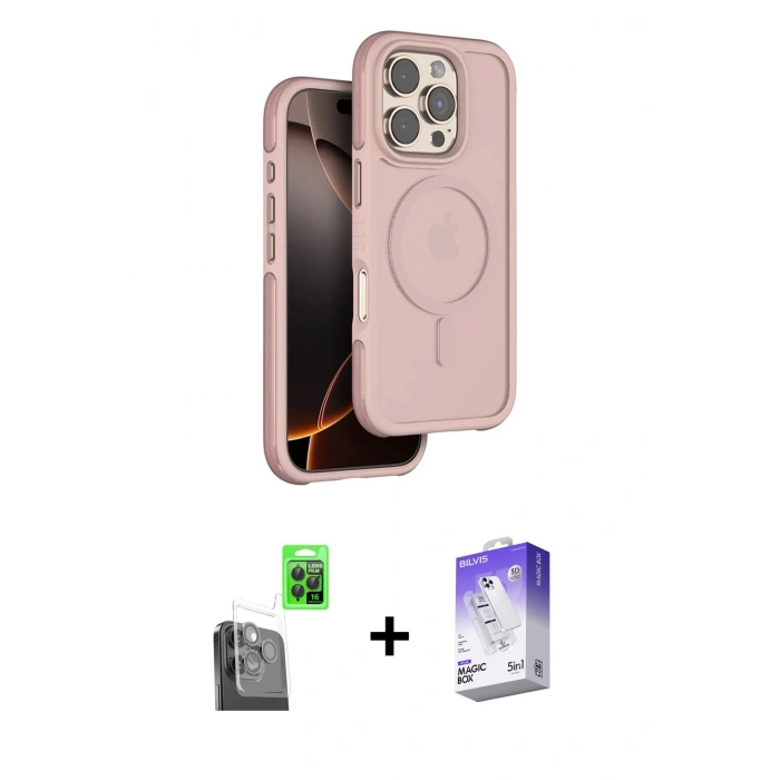 MARSİLYAN™- iPhone 16 Pro Max Kılıf Çekirdek Minimal Prime - Siyah Bilvis 5in1 3D Magic Cam Ekran Koruyucu + Raze Metal Kamera Lens - SH