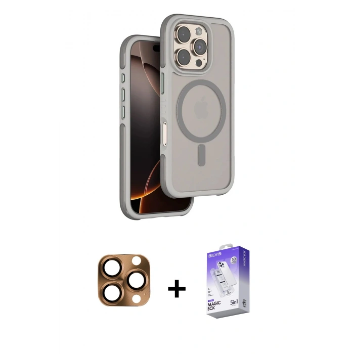 MARSİLYAN™- iPhone 16 Pro Max Kılıf Çekirdek Minimal Prime - Siyah Bilvis 5in1 3D Magic Cam Ekran Koruyucu + Pers Alüminyum Kamera Lens - CLTM