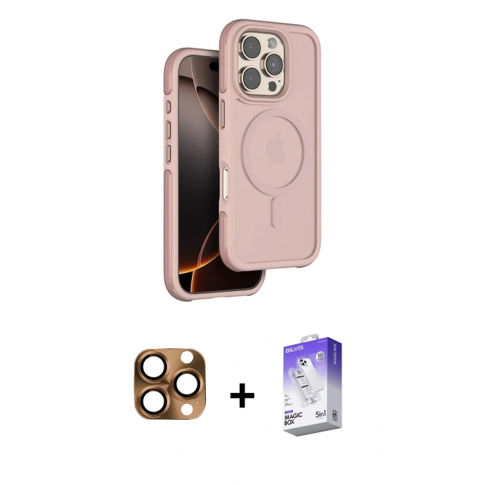 MARSİLYAN™- iPhone 16 Pro Max Kılıf Çekirdek Minimal Prime - Siyah Bilvis 5in1 3D Magic Cam Ekran Koruyucu + Pers Alüminyum Kamera Lens - CLTM