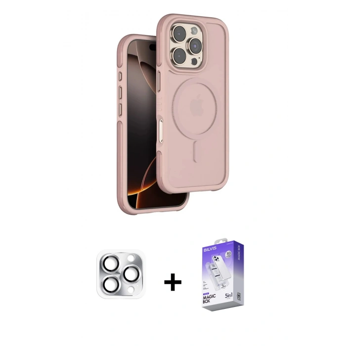 MARSİLYAN™- iPhone 16 Pro Max Kılıf Çekirdek Minimal Prime - Siyah Bilvis 5in1 3D Magic Cam Ekran Koruyucu + Pers Alüminyum Kamera Lens - GS