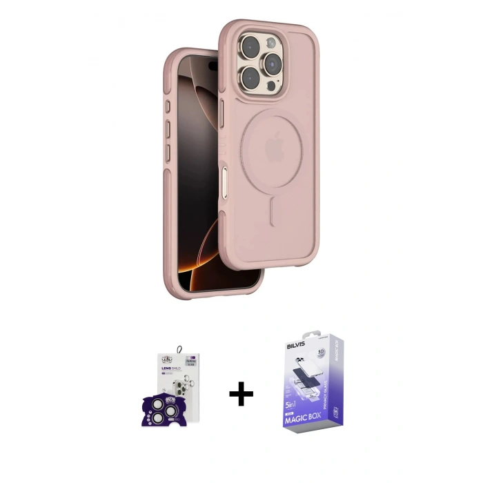 MARSİLYAN™- iPhone 16 Pro Max Kılıf Çekirdek Minimal Prime - Siyah Bilvis 5in1 5D Magic Hayalet Cam Ekran Koruyucu + Bilvis Titan Kamera Lens - TMGI