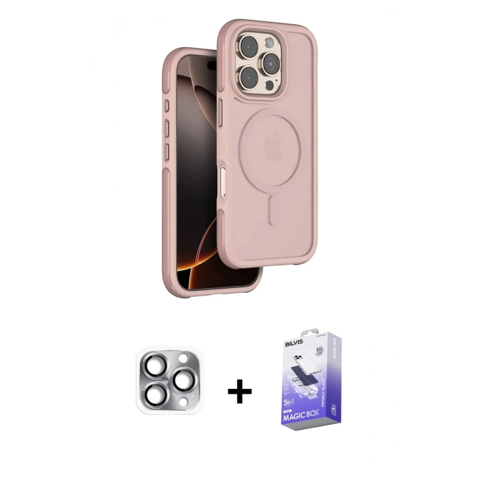 MARSİLYAN™- iPhone 16 Pro Max Kılıf Çekirdek Minimal Prime - Siyah Bilvis 5in1 5D Magic Hayalet Cam Ekran Koruyucu + Pers Alüminyum Kamera Lens - GI