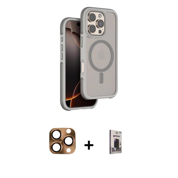 MARSİLYAN™- iPhone 16 Pro Max Kılıf Çekirdek Minimal Prime - Siyah Bilvis Hayalet Cam Ekran Koruyucu + Pers Alüminyum Kamera Lens - CLTM