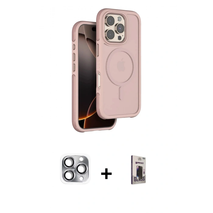 MARSİLYAN™- iPhone 16 Pro Max Kılıf Çekirdek Minimal Prime - Siyah Bilvis Hayalet Cam Ekran Koruyucu + Pers Alüminyum Kamera Lens - GI