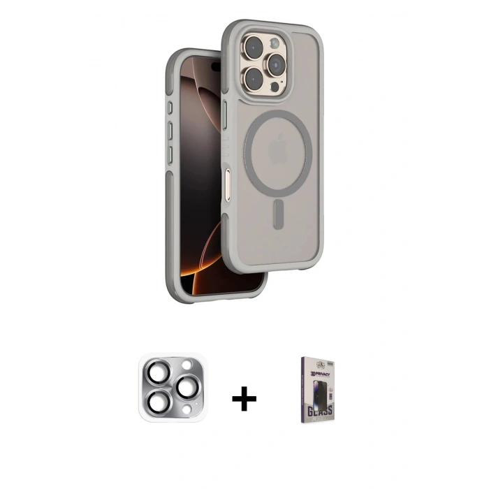 MARSİLYAN™- iPhone 16 Pro Max Kılıf Çekirdek Minimal Prime - Siyah Bilvis Hayalet Cam Ekran Koruyucu + Pers Alüminyum Kamera Lens - GI
