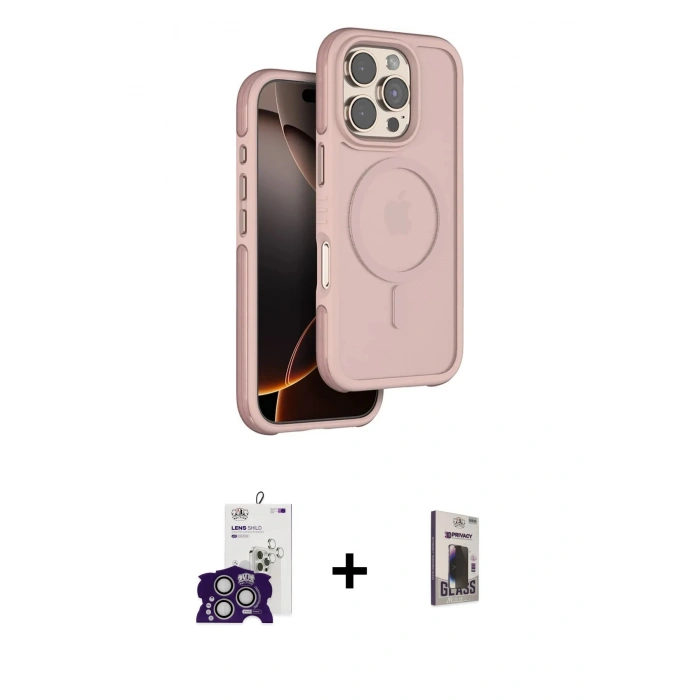 MARSİLYAN™- iPhone 16 Pro Max Kılıf Çekirdek Minimal Prime - Siyah Bilvis Hayalet Cam Ekran Koruyucu + Bilvis Titan Kamera Lens - GS