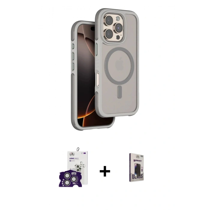 MARSİLYAN™- iPhone 16 Pro Max Kılıf Çekirdek Minimal Prime - Siyah Bilvis Hayalet Cam Ekran Koruyucu + Bilvis Titan Kamera Lens - GS