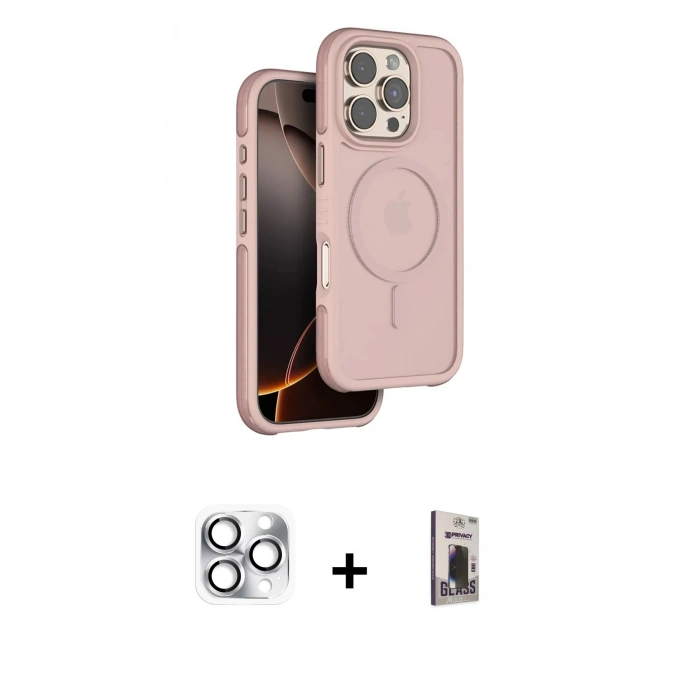 MARSİLYAN™- iPhone 16 Pro Max Kılıf Çekirdek Minimal Prime - Siyah Bilvis Hayalet Cam Ekran Koruyucu + Pers Alüminyum Kamera Lens - GS