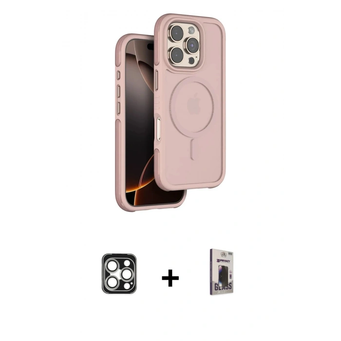 MARSİLYAN™- iPhone 16 Pro Max Kılıf Çekirdek Minimal Prime - Siyah Bilvis Hayalet Cam Ekran Koruyucu + PVD Metal Kamera Lens - GS