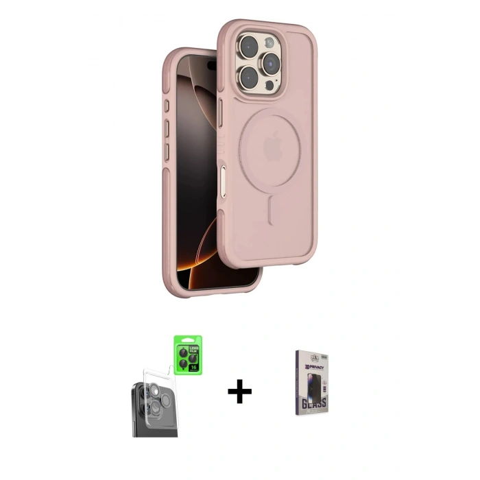 MARSİLYAN™- iPhone 16 Pro Max Kılıf Çekirdek Minimal Prime - Siyah Bilvis Hayalet Cam Ekran Koruyucu + Raze Metal Kamera Lens - SH