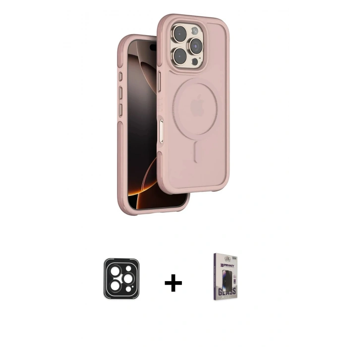 MARSİLYAN™- iPhone 16 Pro Max Kılıf Çekirdek Minimal Prime - Siyah Bilvis Hayalet Cam Ekran Koruyucu + PVD Metal Kamera Lens - SH