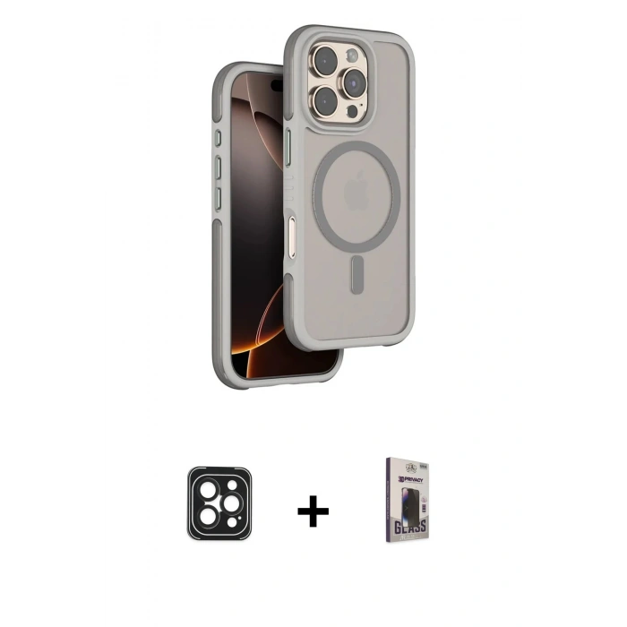 MARSİLYAN™- iPhone 16 Pro Max Kılıf Çekirdek Minimal Prime - Siyah Bilvis Hayalet Cam Ekran Koruyucu + PVD Metal Kamera Lens - SH