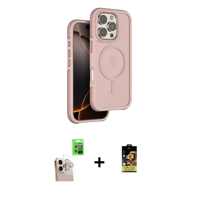 MARSİLYAN™- iPhone 16 Pro Max Kılıf Çekirdek Minimal Prime - Siyah Buffer Cam Ekran Koruyucu + Raze Metal Kamera Lens - NLGY