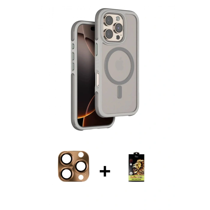 MARSİLYAN™- iPhone 16 Pro Max Kılıf Çekirdek Minimal Prime - Siyah Buffer Cam Ekran Koruyucu + Pers Alüminyum Kamera Lens - CLTM