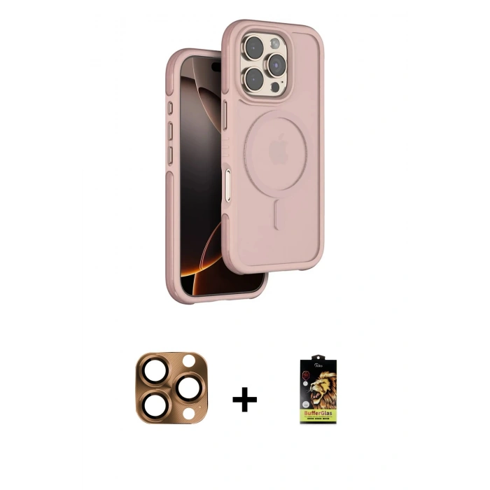 MARSİLYAN™- iPhone 16 Pro Max Kılıf Çekirdek Minimal Prime - Siyah Buffer Cam Ekran Koruyucu + Pers Alüminyum Kamera Lens - CLTM