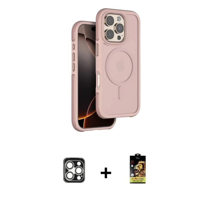 MARSİLYAN™- iPhone 16 Pro Max Kılıf Çekirdek Minimal Prime - Siyah Buffer Cam Ekran Koruyucu + PVD Metal Kamera Lens - GS