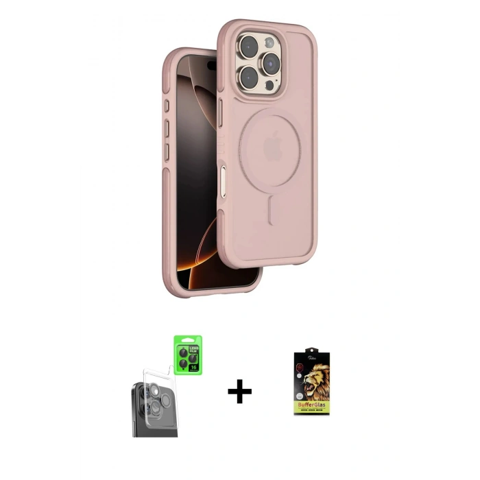 MARSİLYAN™- iPhone 16 Pro Max Kılıf Çekirdek Minimal Prime - Siyah Buffer Cam Ekran Koruyucu + Siyah Raze Metal Kamera Lens