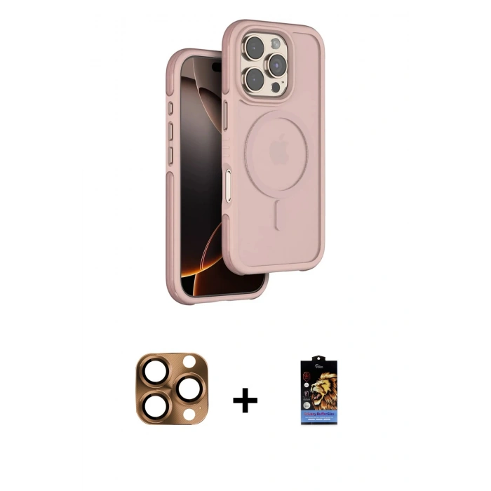MARSİLYAN™- iPhone 16 Pro Max Kılıf Çekirdek Minimal Prime - Siyah Buffer Hayalet Cam Ekran Koruyucu + Çöl Titanyum Pers Alüminyum Kamera Lens