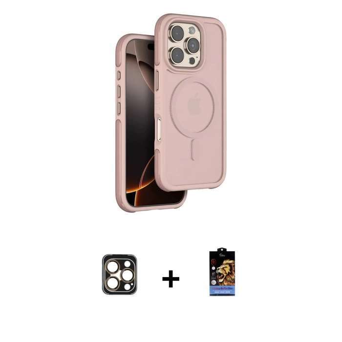 MARSİLYAN™- iPhone 16 Pro Max Kılıf Çekirdek Minimal Prime - Siyah Buffer Hayalet Cam Ekran Koruyucu + PVD Metal Kamera Lens - GD