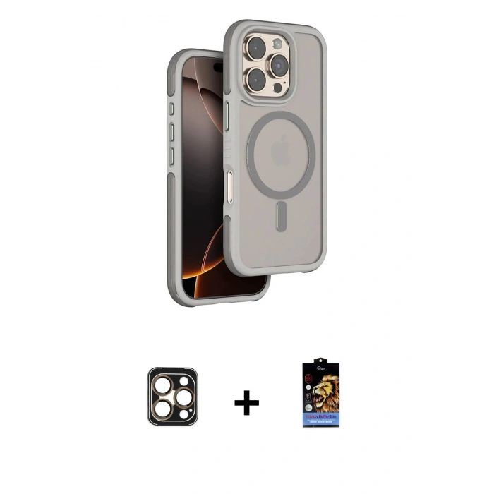MARSİLYAN™- iPhone 16 Pro Max Kılıf Çekirdek Minimal Prime - Siyah Buffer Hayalet Cam Ekran Koruyucu + PVD Metal Kamera Lens - GD
