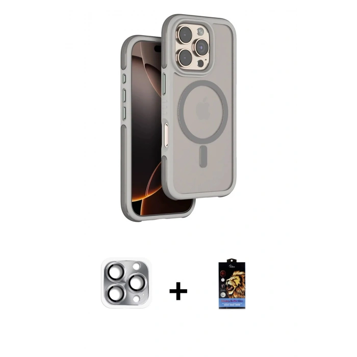 MARSİLYAN™- iPhone 16 Pro Max Kılıf Çekirdek Minimal Prime - Siyah Buffer Hayalet Cam Ekran Koruyucu + Pers Alüminyum Kamera Lens - GI