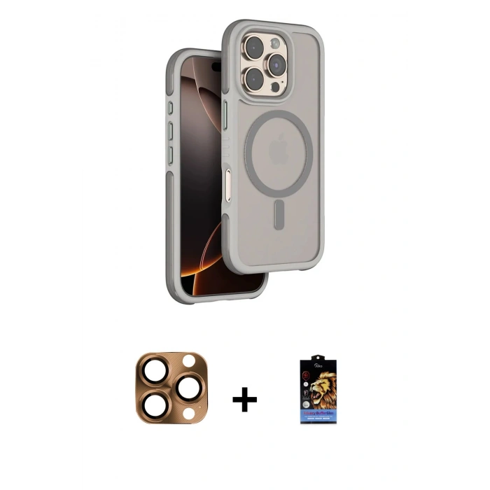MARSİLYAN™- iPhone 16 Pro Max Kılıf Çekirdek Minimal Prime - Siyah Buffer Hayalet Cam Ekran Koruyucu + Pers Alüminyum Kamera Lens - CLTM