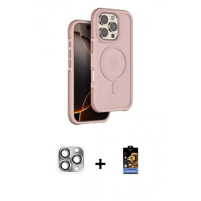 MARSİLYAN™- iPhone 16 Pro Max Kılıf Çekirdek Minimal Prime - Siyah Buffer Hayalet Cam Ekran Koruyucu + Pers Alüminyum Kamera Lens - GI