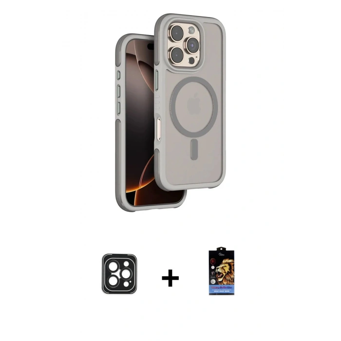 MARSİLYAN™- iPhone 16 Pro Max Kılıf Çekirdek Minimal Prime - Siyah Buffer Hayalet Cam Ekran Koruyucu + PVD Metal Kamera Lens - SH