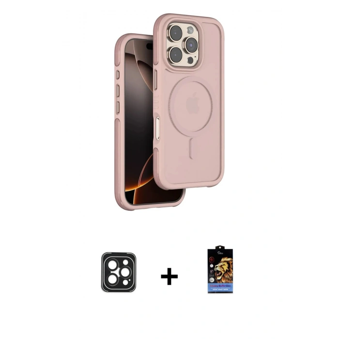 MARSİLYAN™- iPhone 16 Pro Max Kılıf Çekirdek Minimal Prime - Siyah Buffer Hayalet Cam Ekran Koruyucu + PVD Metal Kamera Lens - SH