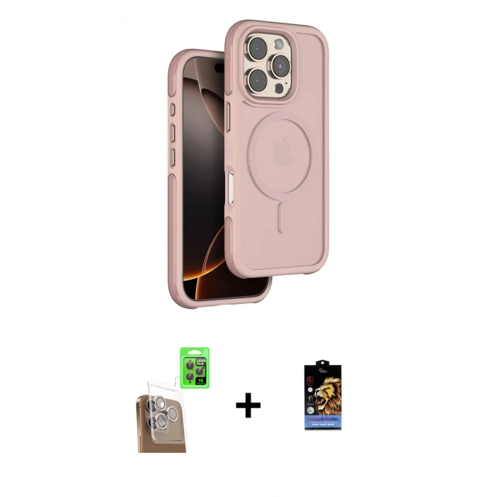 MARSİLYAN™- iPhone 16 Pro Max Kılıf Çekirdek Minimal Prime - Siyah Buffer Hayalet Cam Ekran Koruyucu + Raze Metal Kamera Lens - CLTM