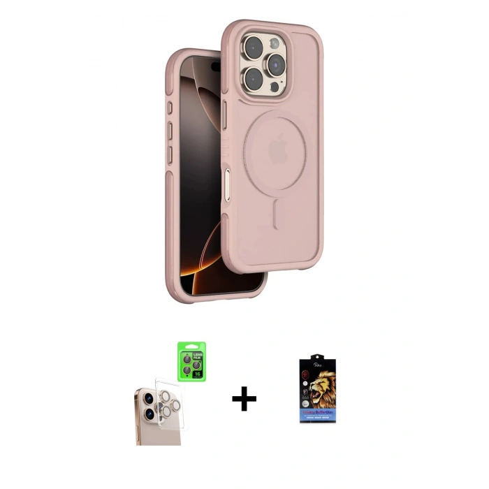 MARSİLYAN™- iPhone 16 Pro Max Kılıf Çekirdek Minimal Prime - Siyah Buffer Hayalet Cam Ekran Koruyucu + Raze Metal Kamera Lens - NLGY