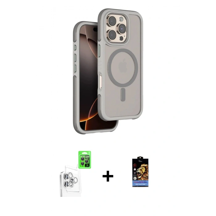 MARSİLYAN™- iPhone 16 Pro Max Kılıf Çekirdek Minimal Prime - Siyah Buffer Hayalet Cam Ekran Koruyucu + Raze Metal Kamera Lens - BZ