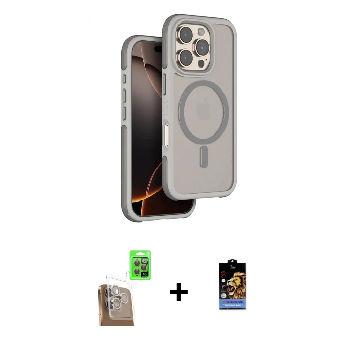 MARSİLYAN™- iPhone 16 Pro Max Kılıf Çekirdek Minimal Prime - Siyah Buffer Hayalet Cam Ekran Koruyucu + Raze Metal Kamera Lens - CLTM