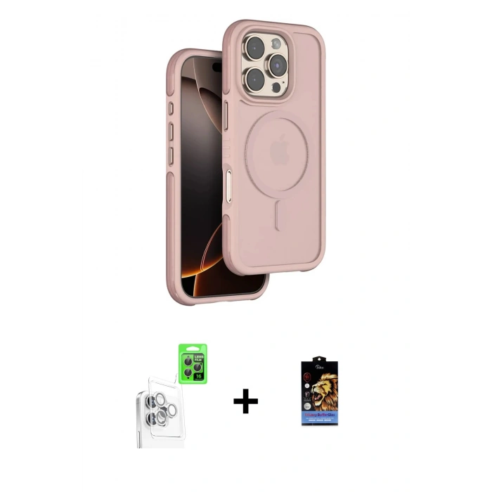 MARSİLYAN™- iPhone 16 Pro Max Kılıf Çekirdek Minimal Prime - Siyah Buffer Hayalet Cam Ekran Koruyucu + Raze Metal Kamera Lens - BZ
