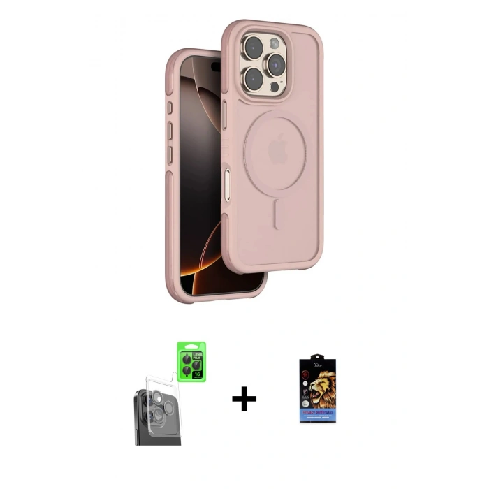 MARSİLYAN™- iPhone 16 Pro Max Kılıf Çekirdek Minimal Prime - Siyah Buffer Hayalet Cam Ekran Koruyucu + Siyah Raze Metal Kamera Lens